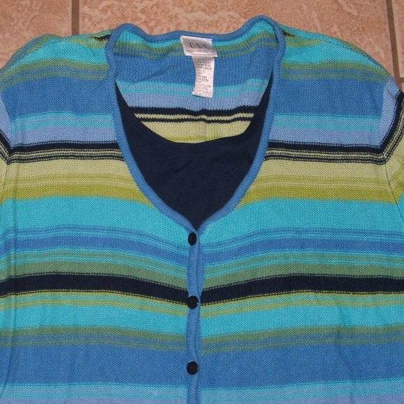 Blue Striped Sz Large Casual or Dress Cotton Blend Layer Look Sweater - Picture 2 of 2